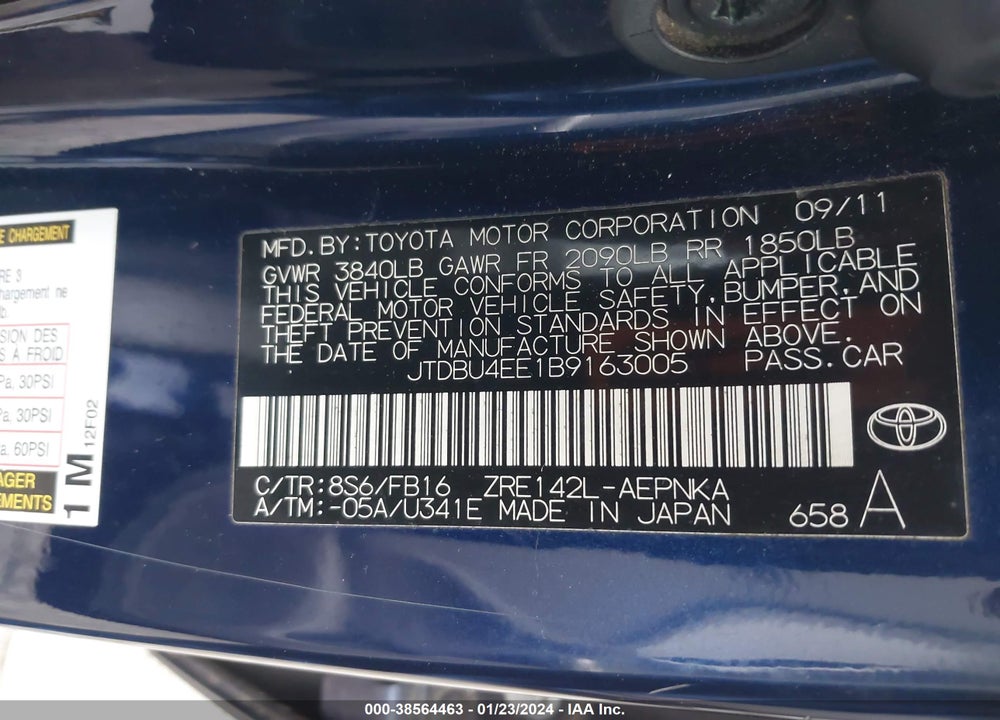 2011 TOYOTA COROLLA LE VIN: JTDBU4EE1B9163005