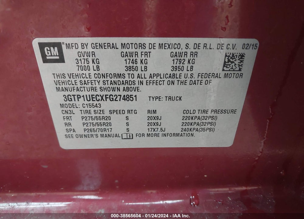 2015 GMC SIERRA 1500 SLE VIN: 3GTP1UECXFG274851