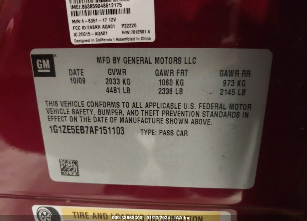 2010 CHEVROLET MALIBU LTZ VIN: 1G1ZE5EB7AF151103