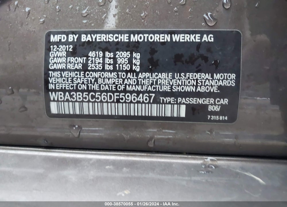 2013 BMW 328I VIN: WBA3B5C56DF596467