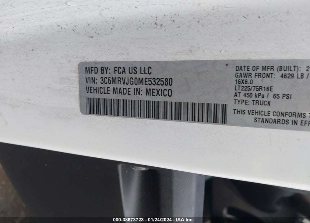 2021 RAM PROMASTER 3500 CARGO VAN HIGH ROOF 159 WB EXT VIN: 3C6MRVJG0ME532580