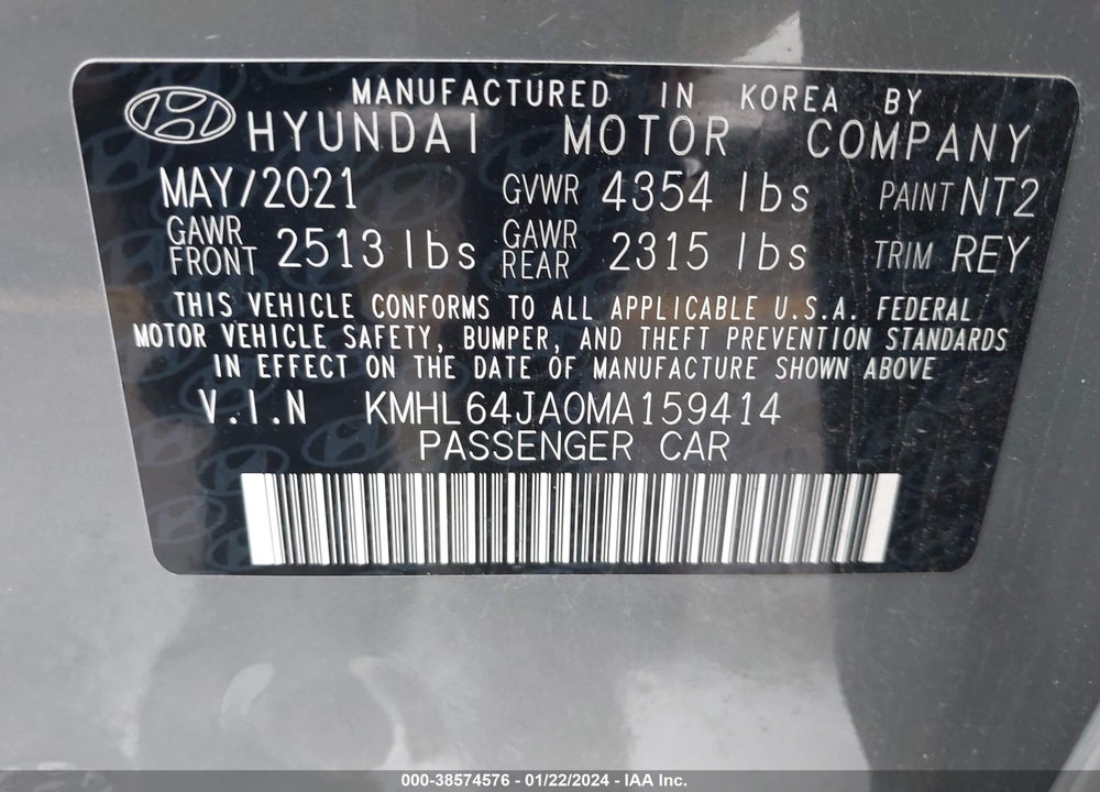 2021 HYUNDAI SONATA SEL VIN: KMHL64JA0MA159414