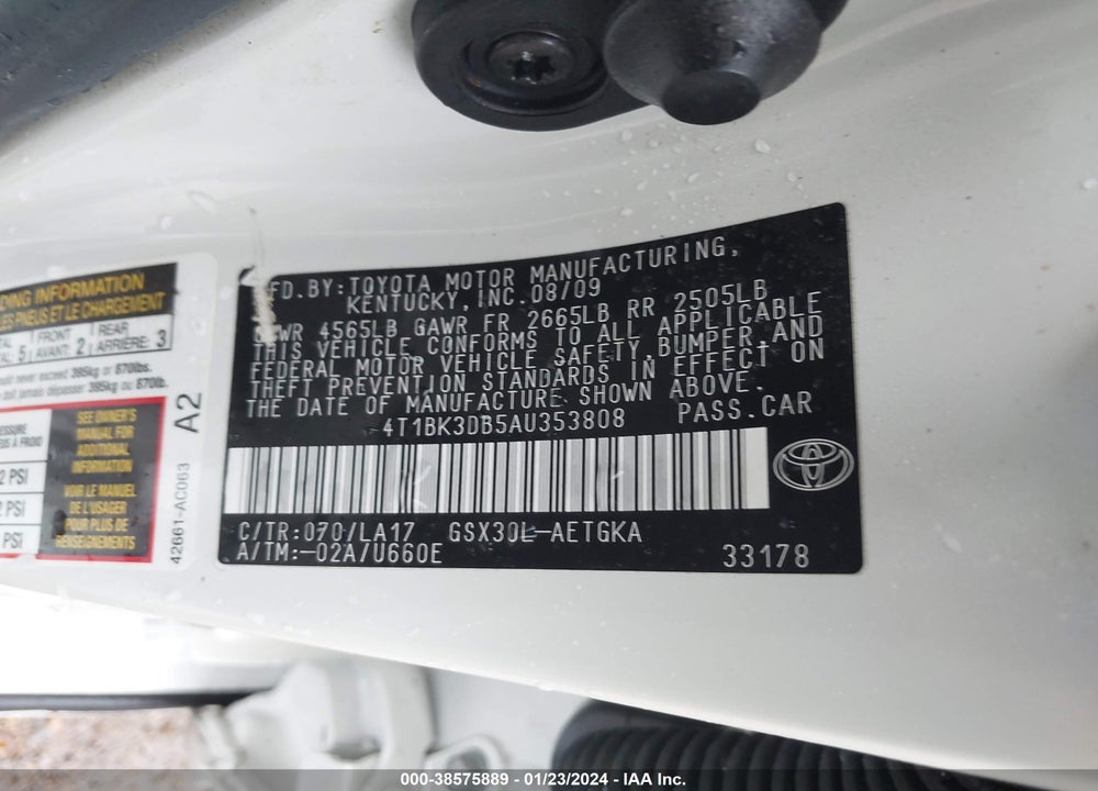 2010 TOYOTA AVALON VIN: 4T1BK3DB5AU353808