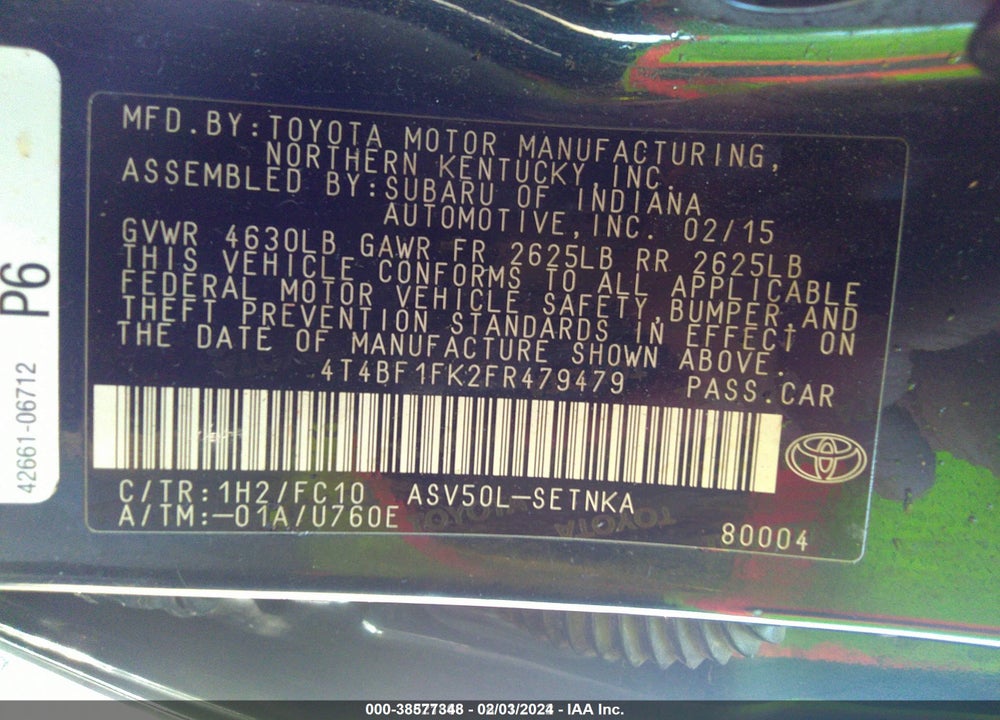 2015 TOYOTA CAMRY LE VIN: 4T4BF1FK2FR479479