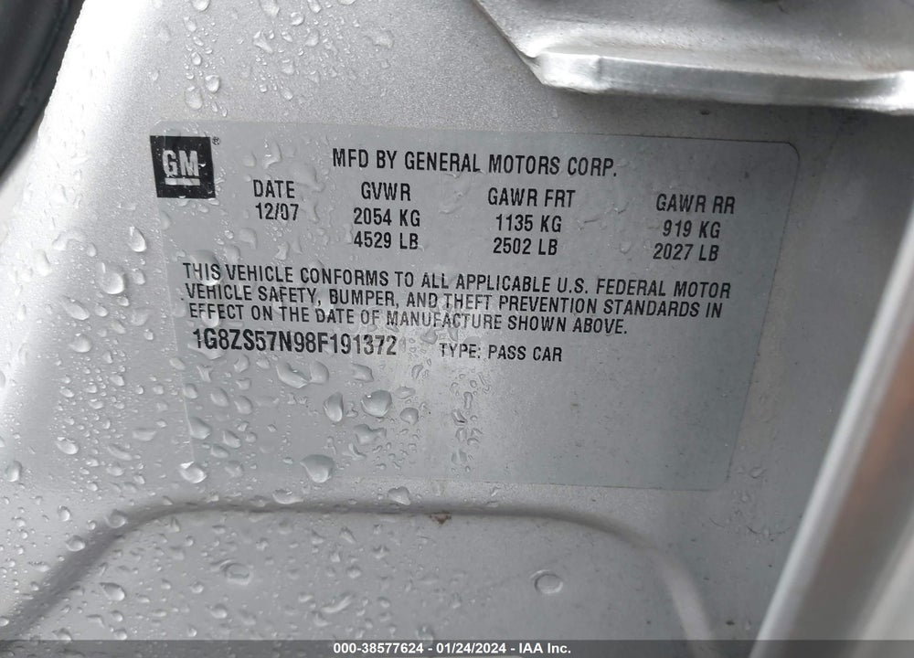 2008 SATURN AURA XE VIN: 1G8ZS57N98F191372