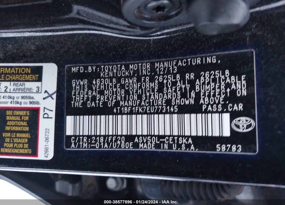 2014 TOYOTA CAMRY SE VIN: 4T1BF1FK7EU773145