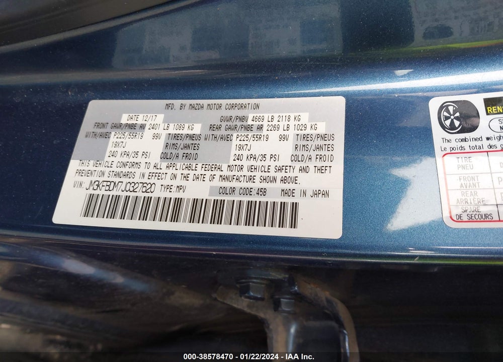 2018 MAZDA CX-5 GRAND TOURING VIN: JM3KFBDM7J0327620