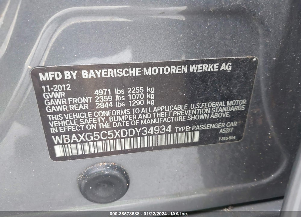 2013 BMW 528I VIN: WBAXG5C5XDDY34934