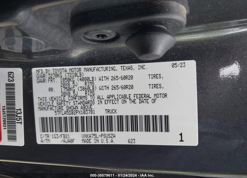 2023 TOYOTA TUNDRA SR5 VIN: 5TFLA5DB2PX103781