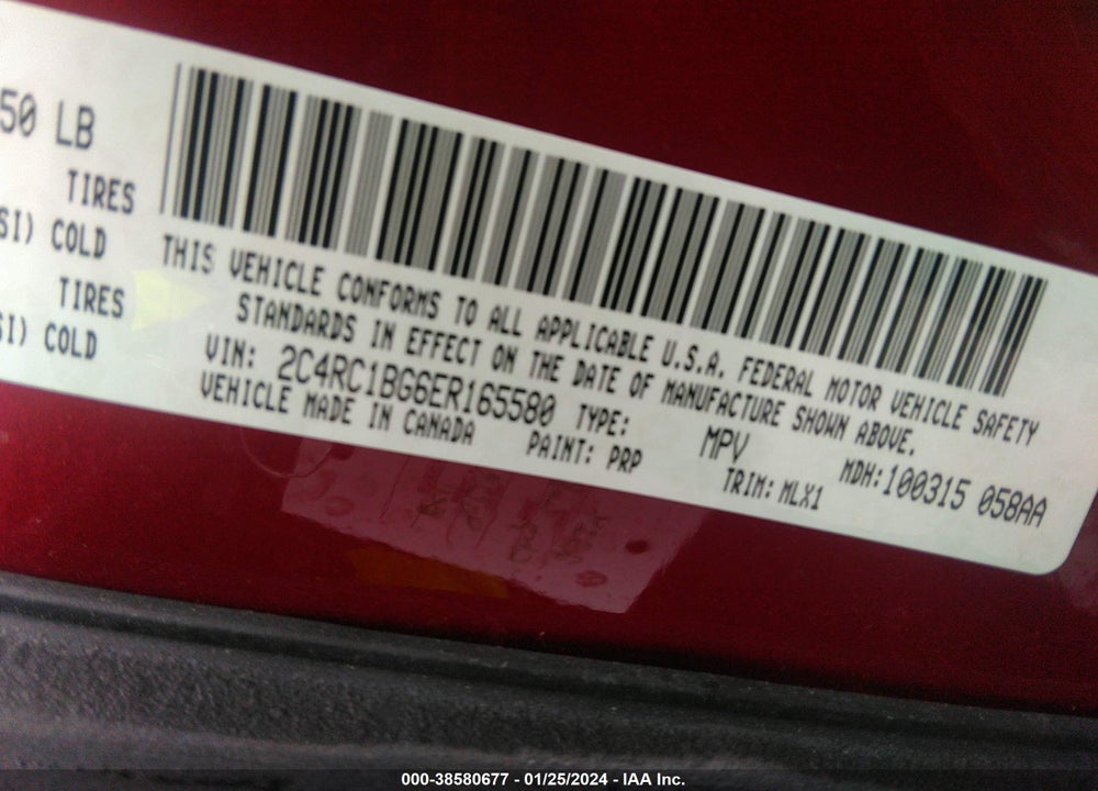 2014 CHRYSLER TOWN & COUNTRY VIN: 2C4RC1BG6ER165580