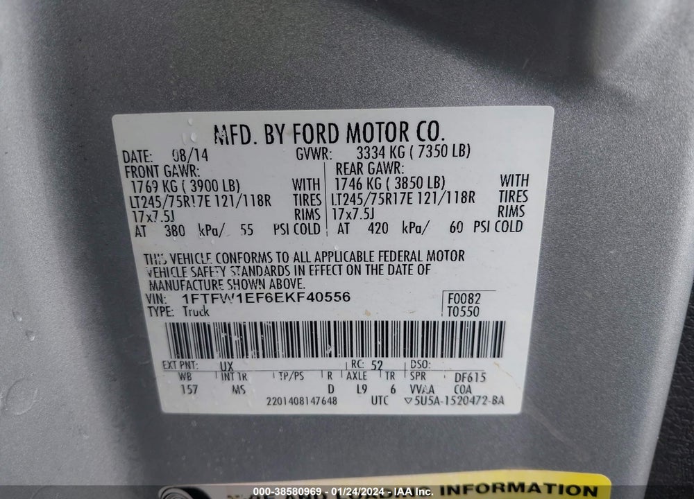 2014 FORD F-150 XLT VIN: 1FTFW1EF6EKF40556