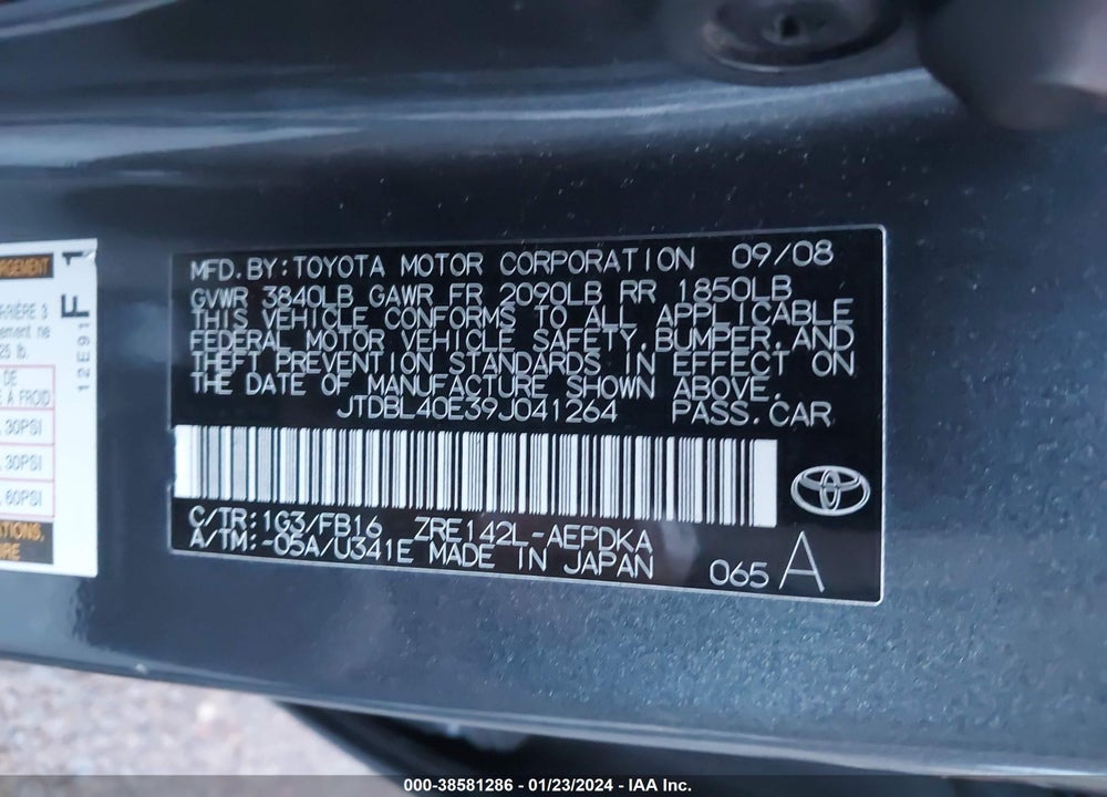 2009 TOYOTA COROLLA LE VIN: JTDBL40E39J041264