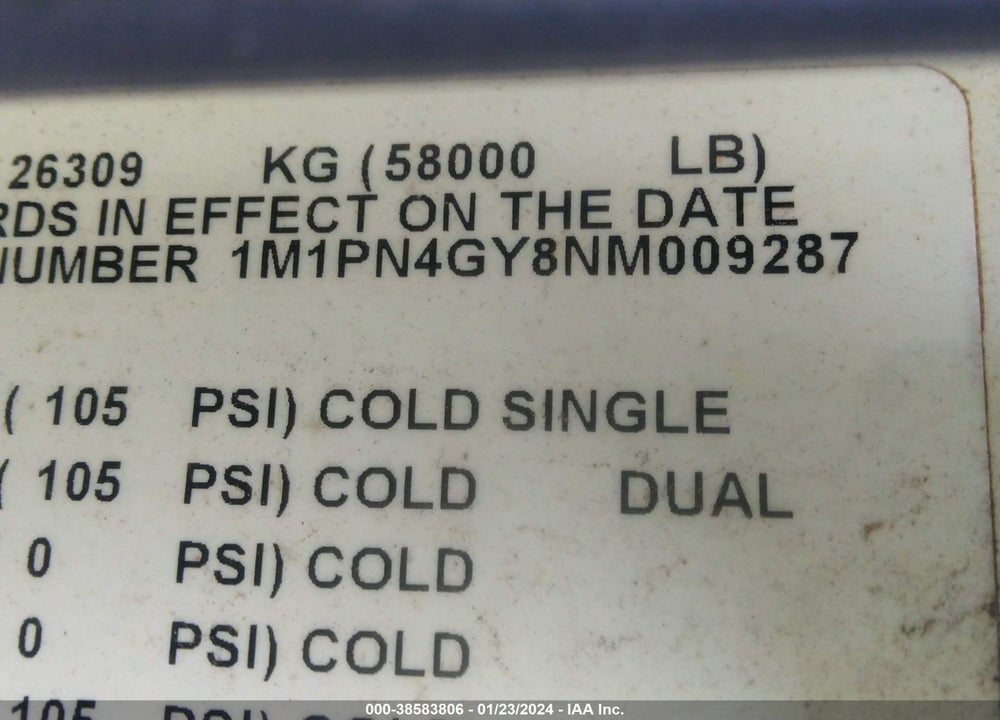 2022 MACK PINNACLE VIN: 1M1PN4GY8NM009287