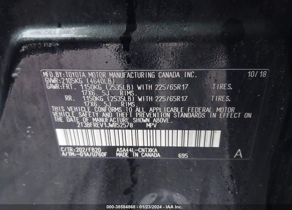 2018 TOYOTA RAV4 LE VIN: 2T3BFREV1JW852578