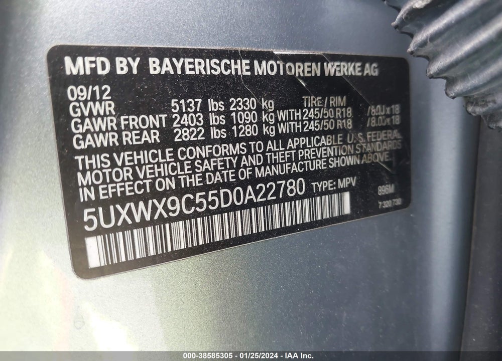 2013 BMW X3 XDRIVE28I VIN: 5UXWX9C55D0A22780