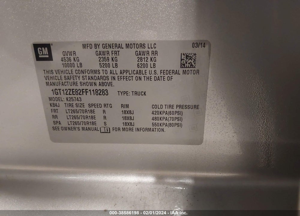 2015 GMC SIERRA 2500HD SLT VIN: 1GT12ZE82FF118283