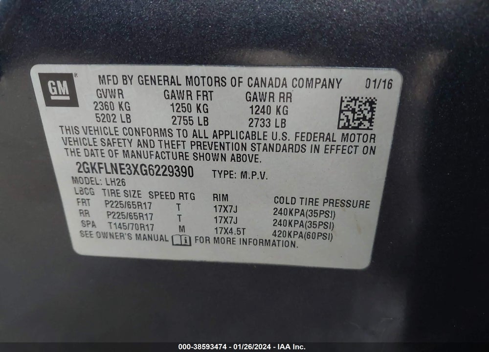2016 GMC TERRAIN SLE-2 VIN: 2GKFLNE3XG6229390