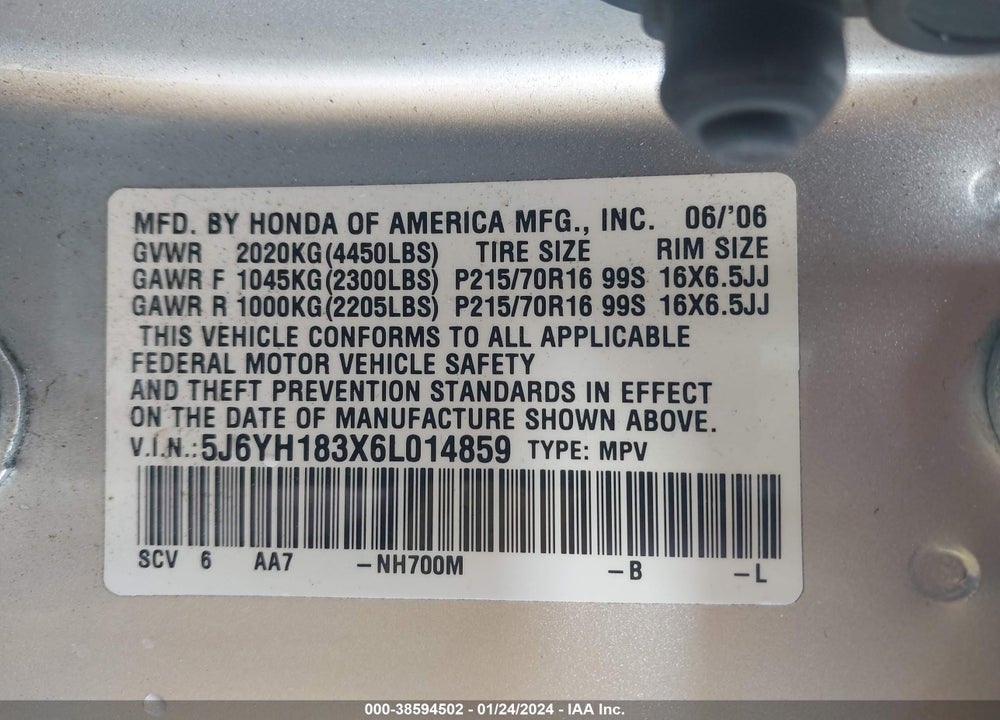 2006 HONDA ELEMENT LX VIN: 5J6YH183X6L014859