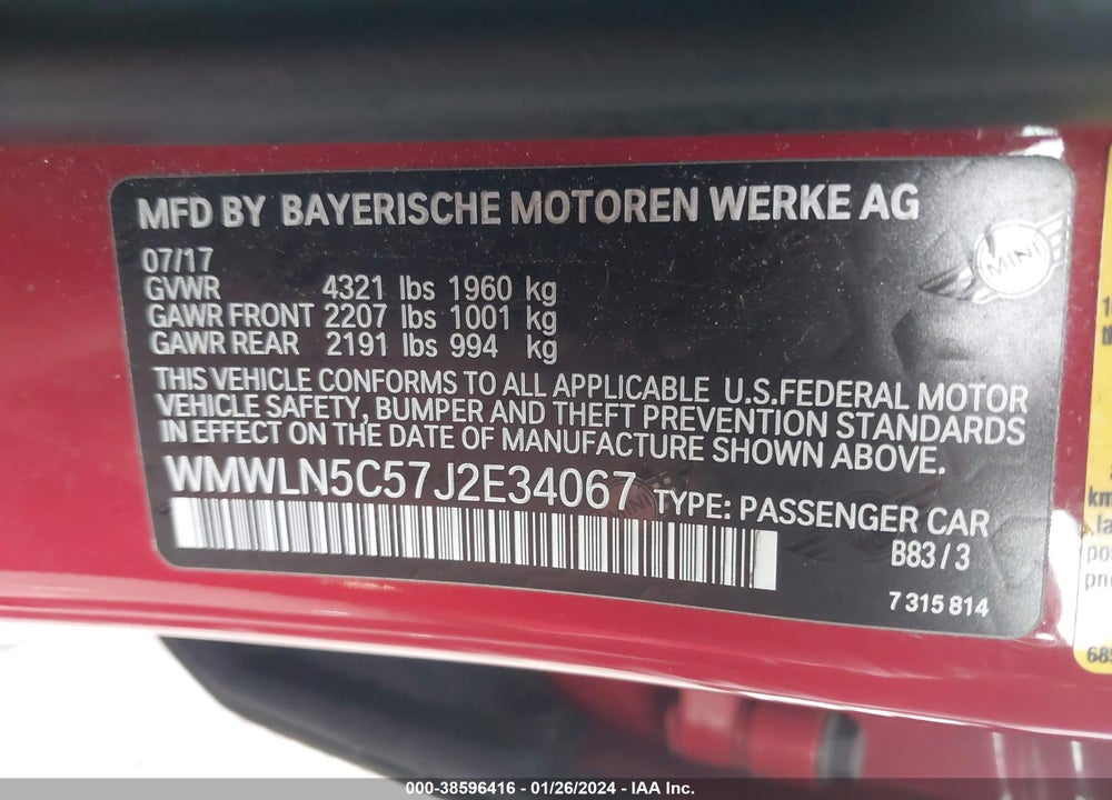 2018 MINI CLUBMAN COOPER VIN: WMWLN5C57J2E34067