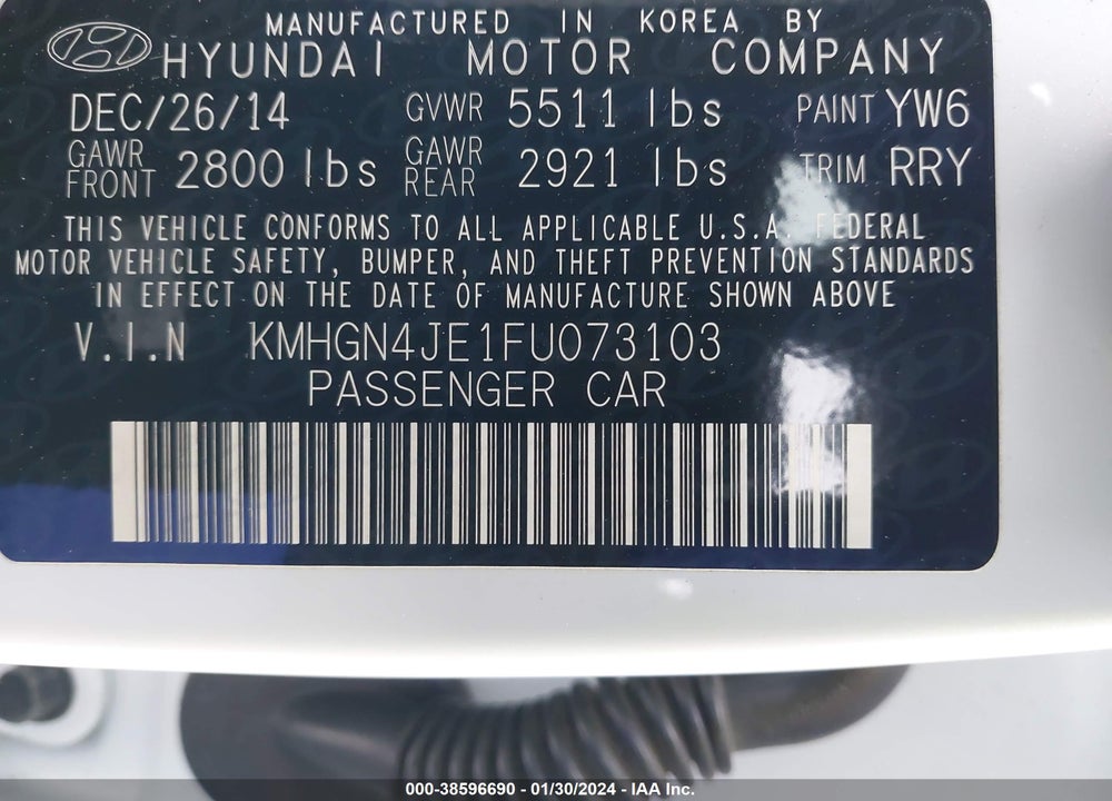 2015 HYUNDAI GENESIS 3.8 VIN: KMHGN4JE1FU073103