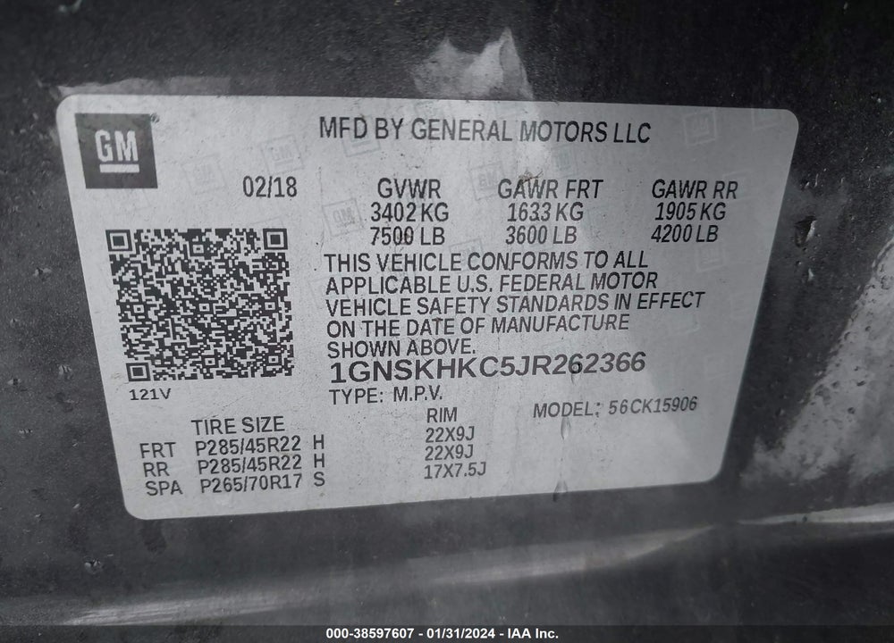 2018 CHEVROLET SUBURBAN LT VIN: 1GNSKHKC5JR262366