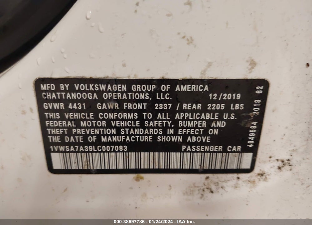 2020 VOLKSWAGEN PASSAT 2.0T SE VIN: 1VWSA7A39LC007083
