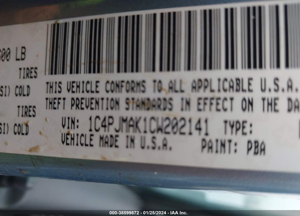 2012 JEEP LIBERTY SPORT VIN: 1C4PJMAK1CW202141