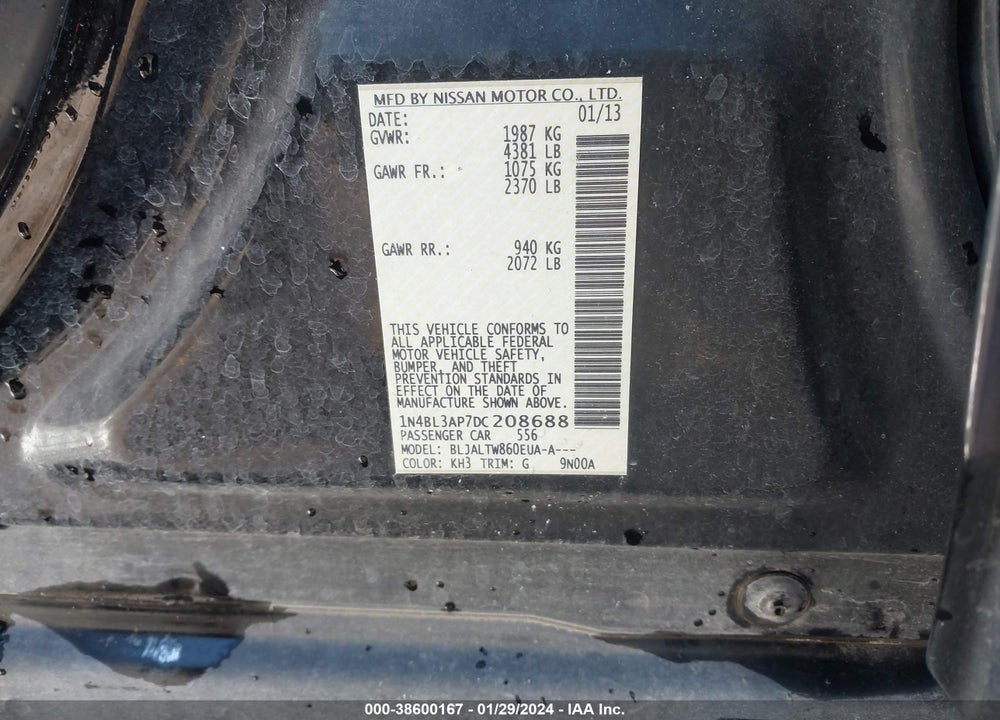 2013 NISSAN ALTIMA 3.5 SV VIN: 1N4BL3AP7DC208688