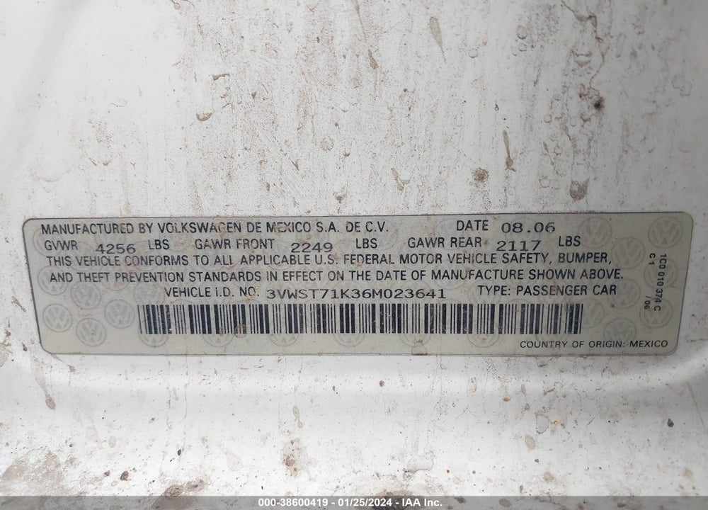 2006 VOLKSWAGEN JETTA TDI VIN: 3VWST71K36M023641