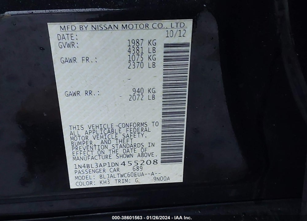 2013 NISSAN ALTIMA 3.5 SV VIN: 1N4BL3AP1DN455208