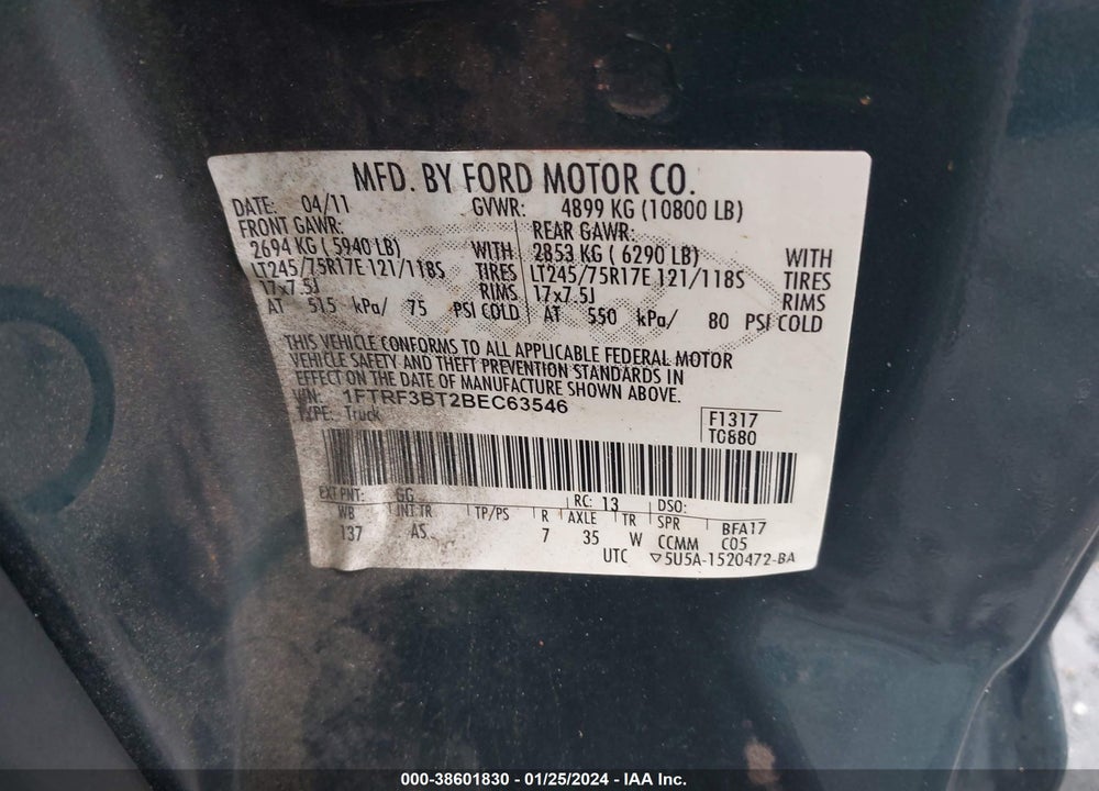 2011 FORD F-350 XL VIN: 1FTRF3BT2BEC63546