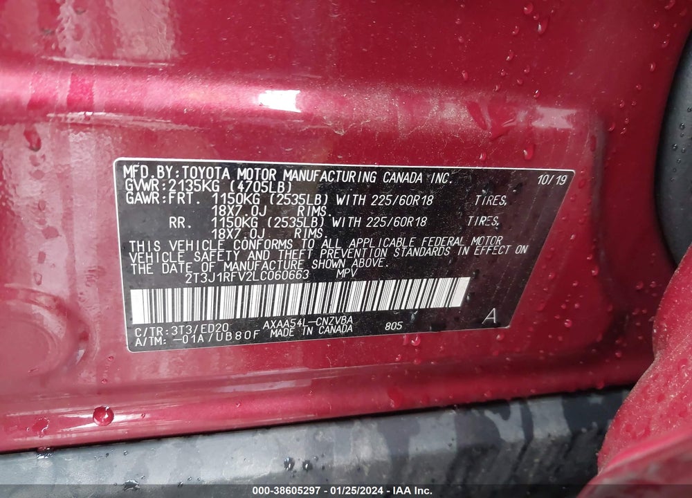 2020 TOYOTA RAV4 TRD OFF ROAD VIN: 2T3J1RFV2LC060663