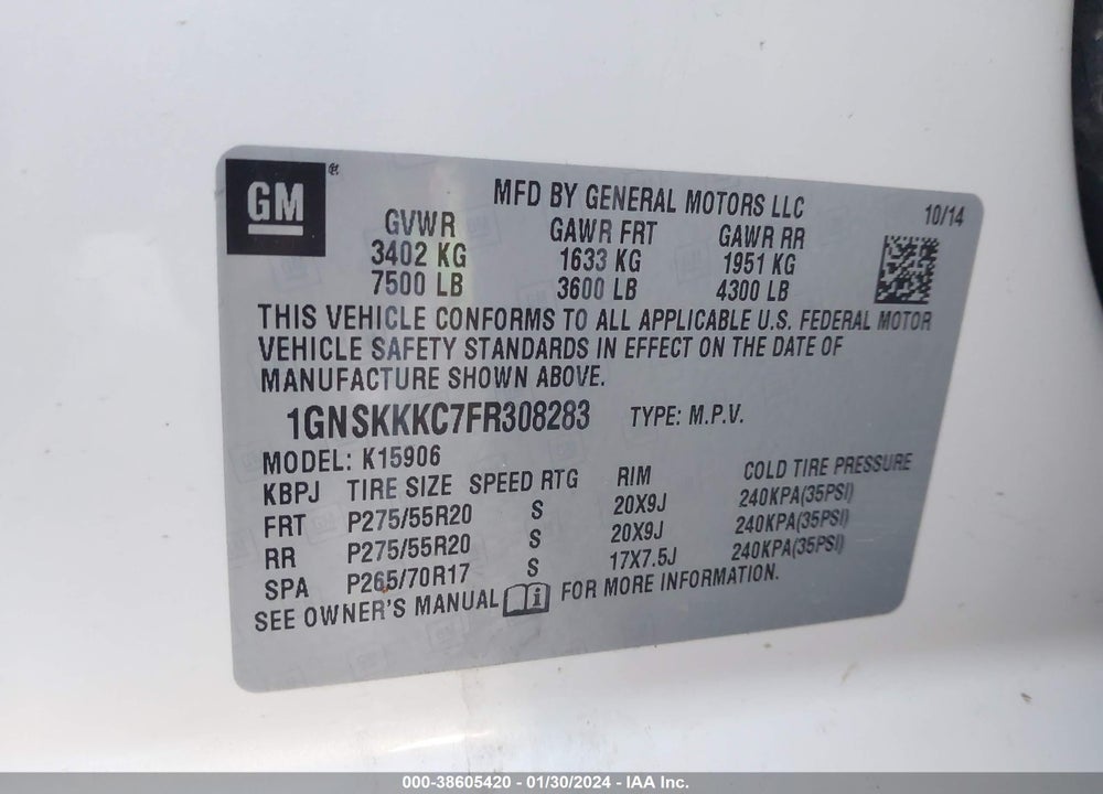 2015 CHEVROLET SUBURBAN 1500 LTZ VIN: 1GNSKKKC7FR308283