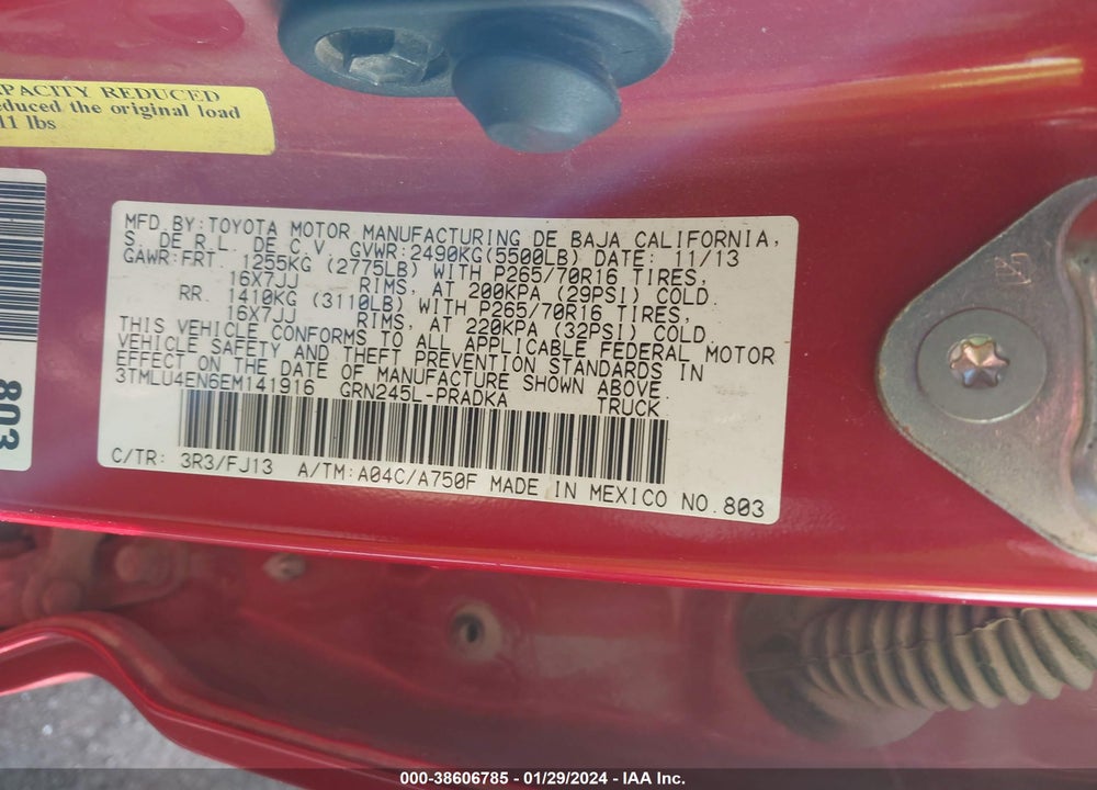 2014 TOYOTA TACOMA BASE V6 VIN: 3TMLU4EN6EM141916