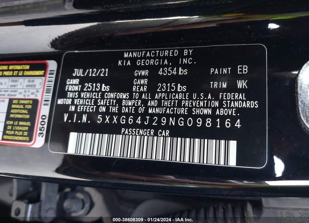 2022 KIA K5 GT LINE VIN: 5XXG64J29NG098164