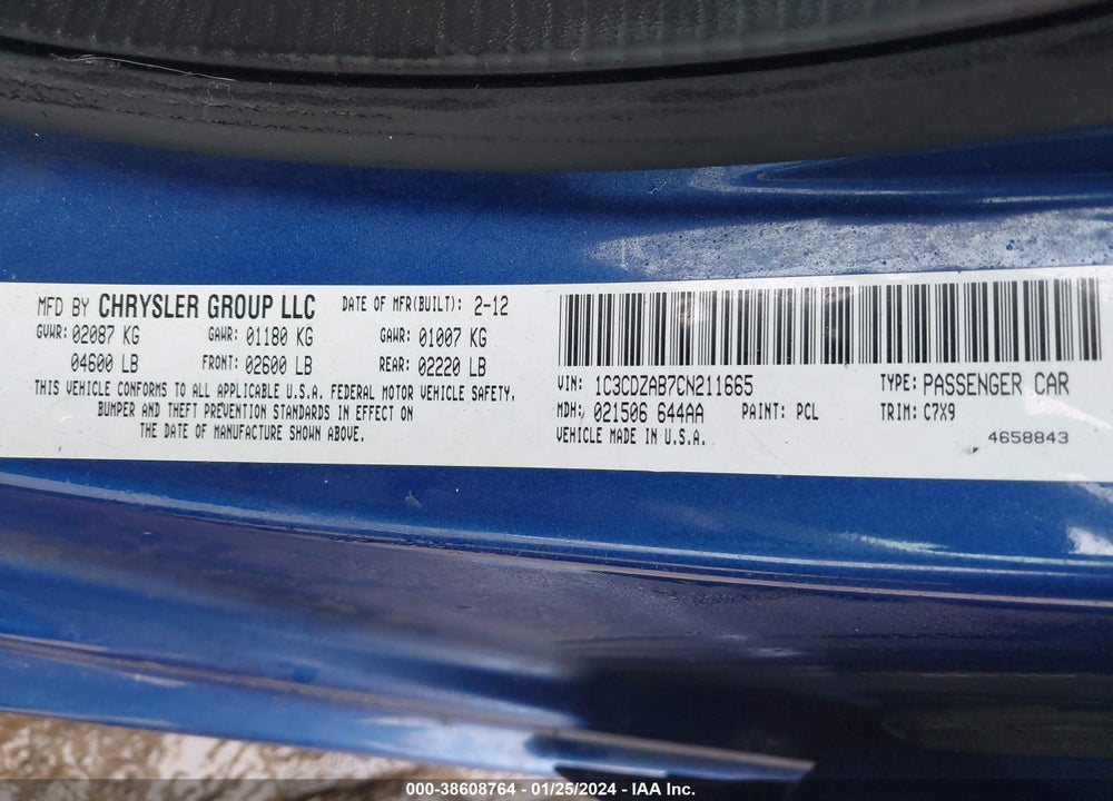 2012 DODGE AVENGER SE VIN: 1C3CDZAB7CN211665