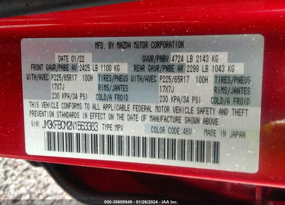 2022 MAZDA CX-5 2.5 S PREFERRED VIN: JM3KFBCM2N1563383