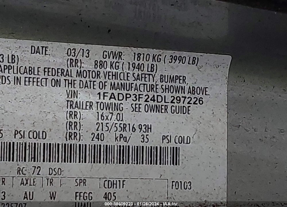 2013 FORD FOCUS SE VIN: 1FADP3F24DL297226