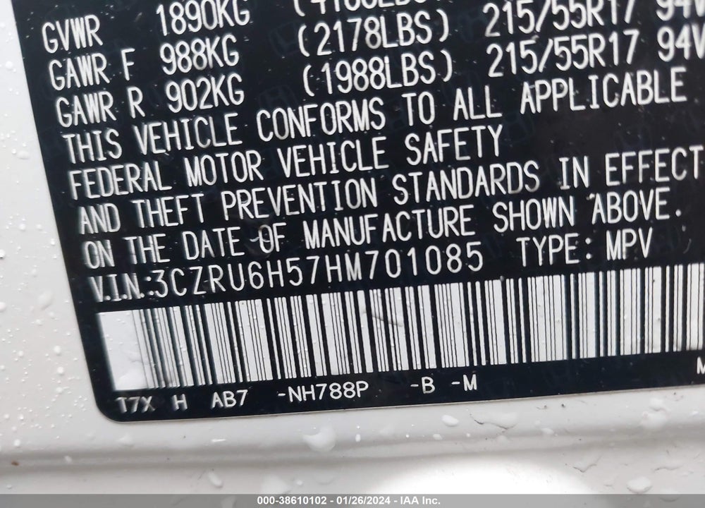 2017 HONDA HR-V EX VIN: 3CZRU6H57HM701085