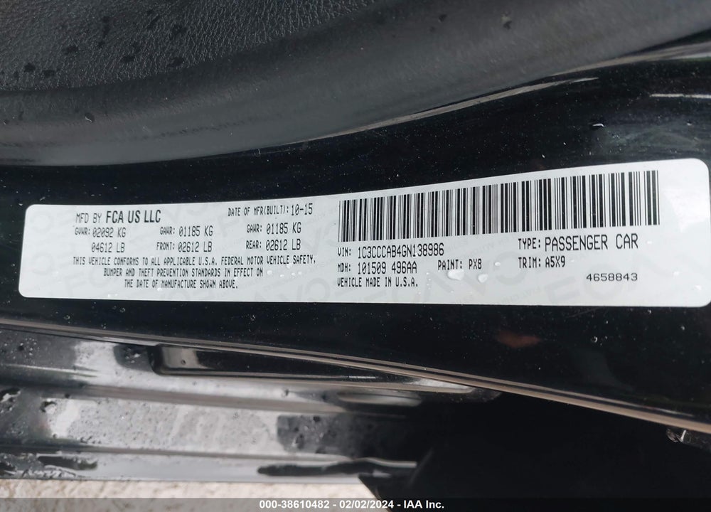 2016 CHRYSLER 200 LIMITED VIN: 1C3CCCAB4GN138986