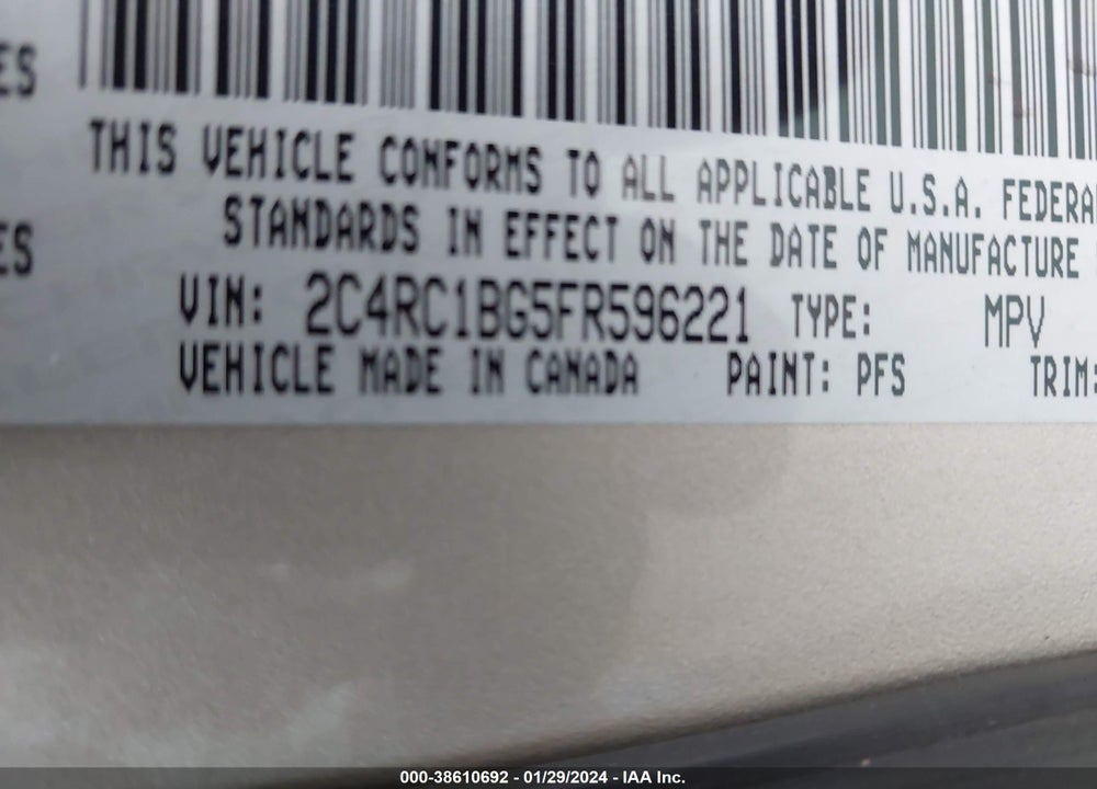 2015 CHRYSLER TOWN & COUNTRY TOURING VIN: 2C4RC1BG5FR596221