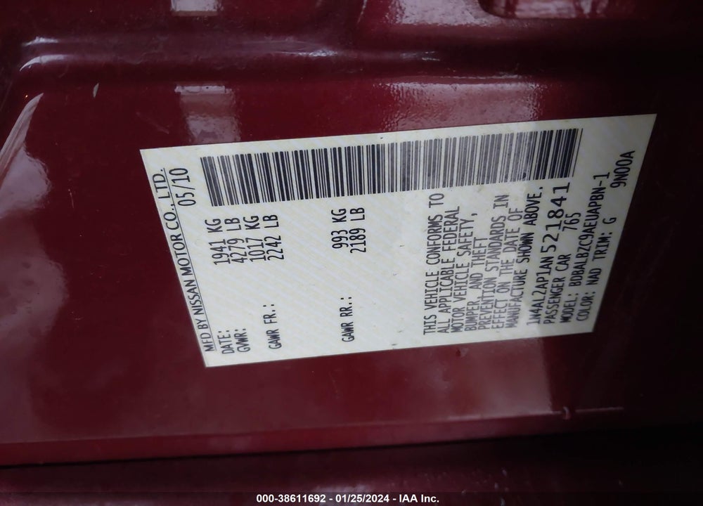 2010 NISSAN ALTIMA 2.5 S VIN: 1N4AL2AP1AN521841