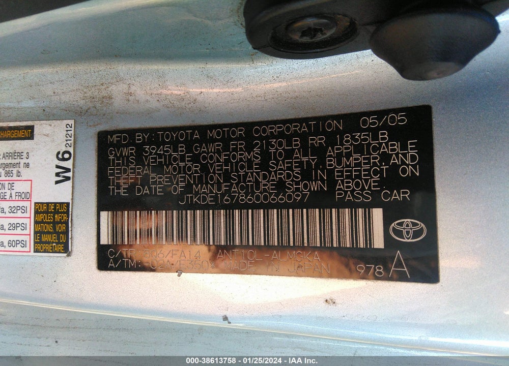 2006 SCION TC VIN: JTKDE167860066097