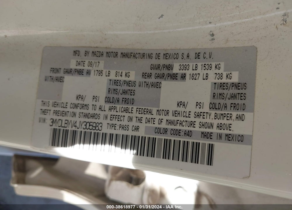 2018 TOYOTA YARIS IA VIN: 3MYDLBYV4JY305983