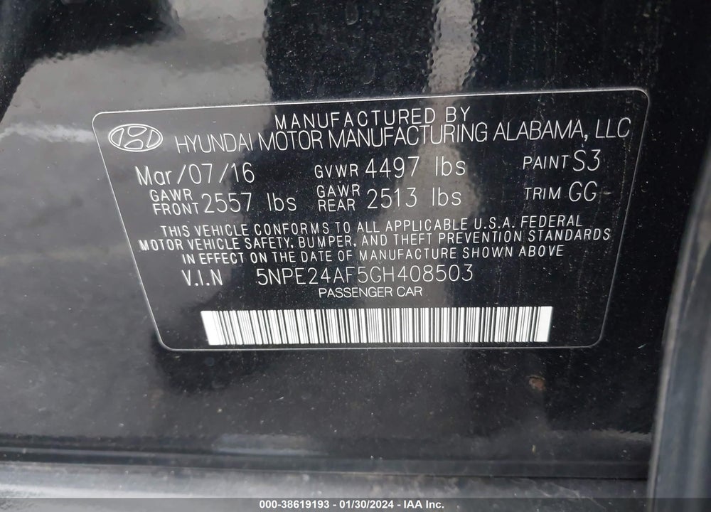 2016 HYUNDAI SONATA VIN: 5NPE24AF5GH408503
