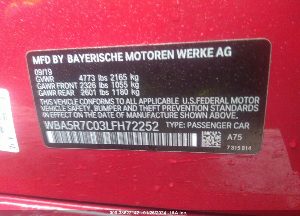 2020 BMW 330I XDRIVE VIN: WBA5R7C03LFH72252