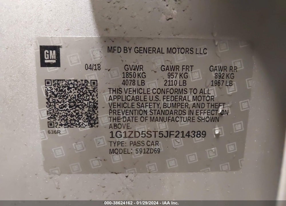 2018 CHEVROLET MALIBU LT VIN: 1G1ZD5ST5JF214389