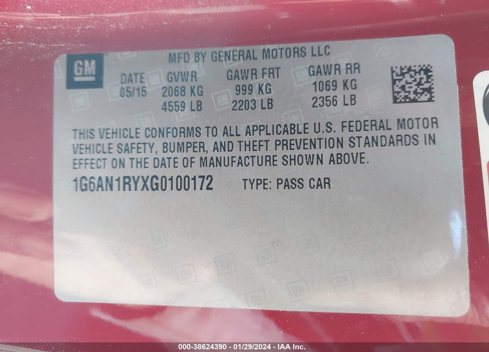 2016 CADILLAC ATS-V VIN: 1G6AN1RYXG0100172