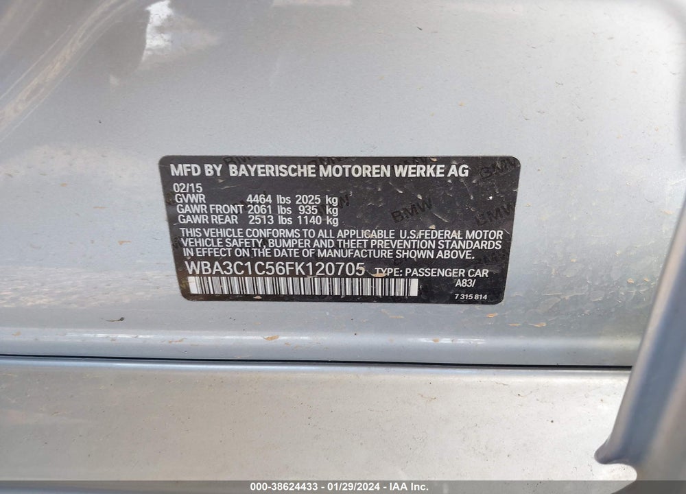 2015 BMW 328I VIN: WBA3C1C56FK120705