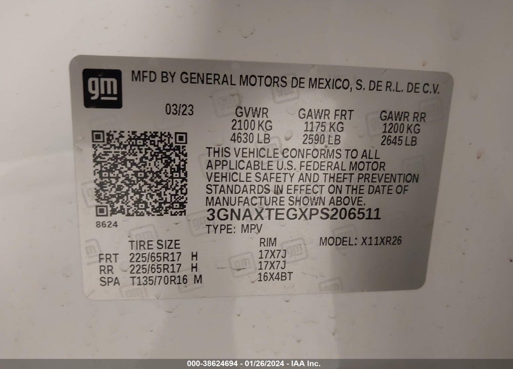 2023 CHEVROLET EQUINOX AWD 2FL VIN: 3GNAXTEGXPS206511